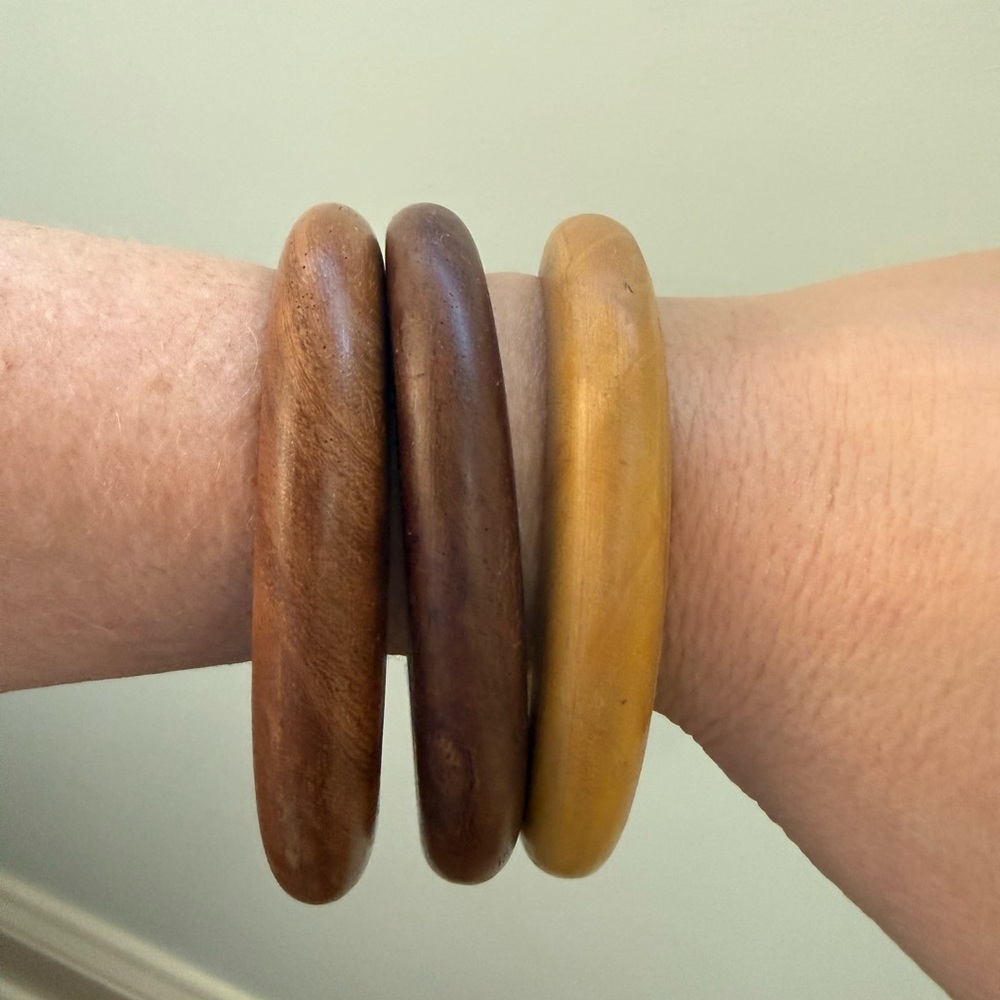 Trio of Natural Wooden Bangles - Picture 2 of 7
